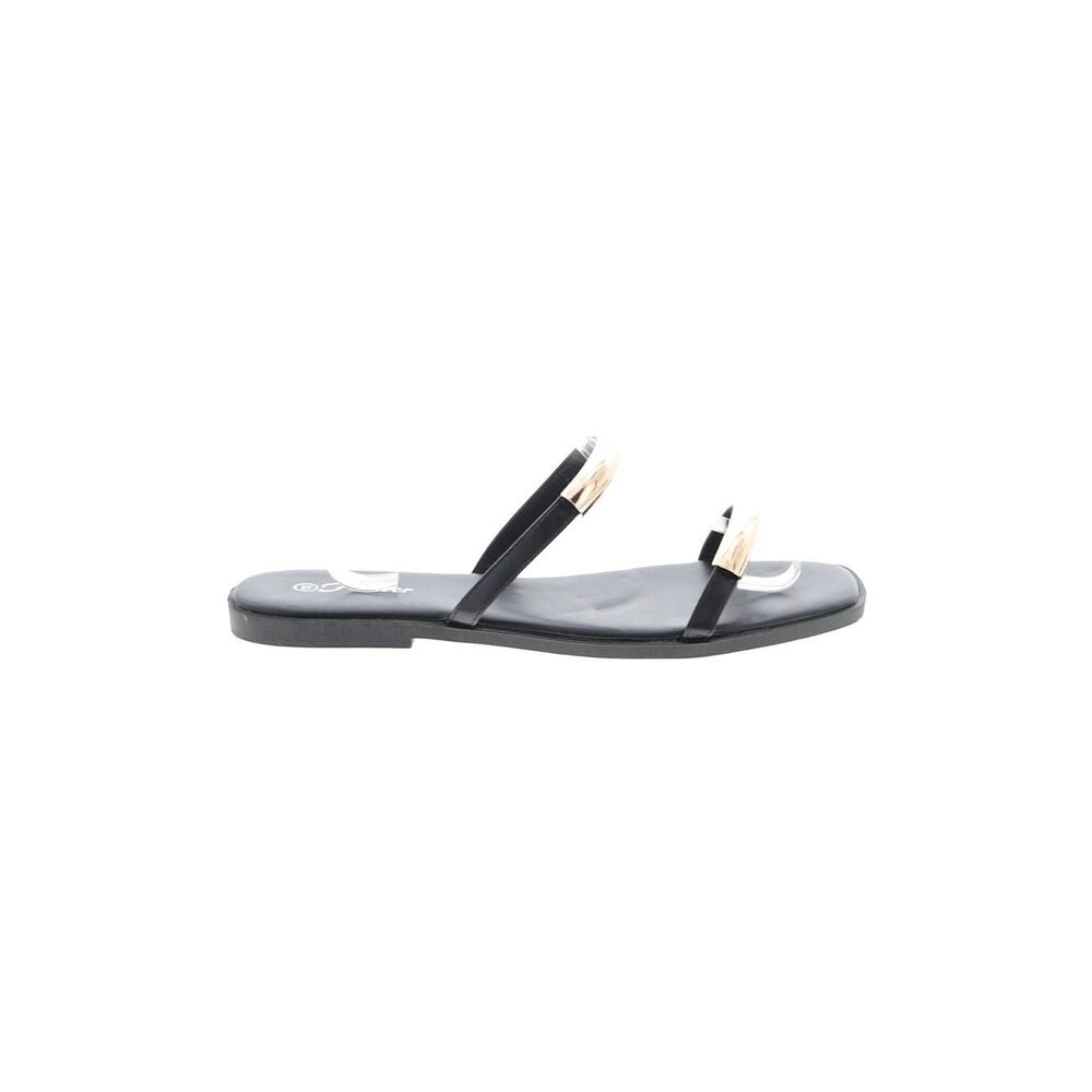 Forever Black Slide Sandal with Gold Accent Rings